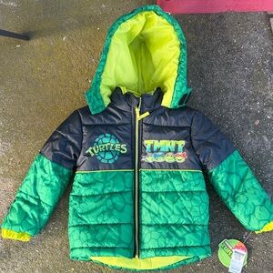 NWT! TURTLES Green and Black TMNT Kids Puffer Jacket 4T
